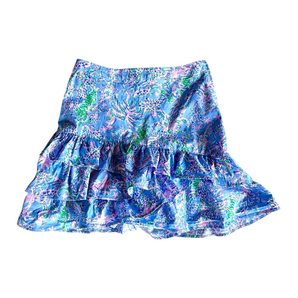 Lilly Pulitzer Rosalie Skirt 2 Blue Peri Turtle Package Ruffle Tiered Pre-Owned
